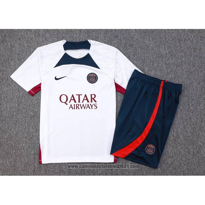 Fato de Treino Paris Saint-Germain Manga Curta 2023-2024 Branco - Calcas Curta